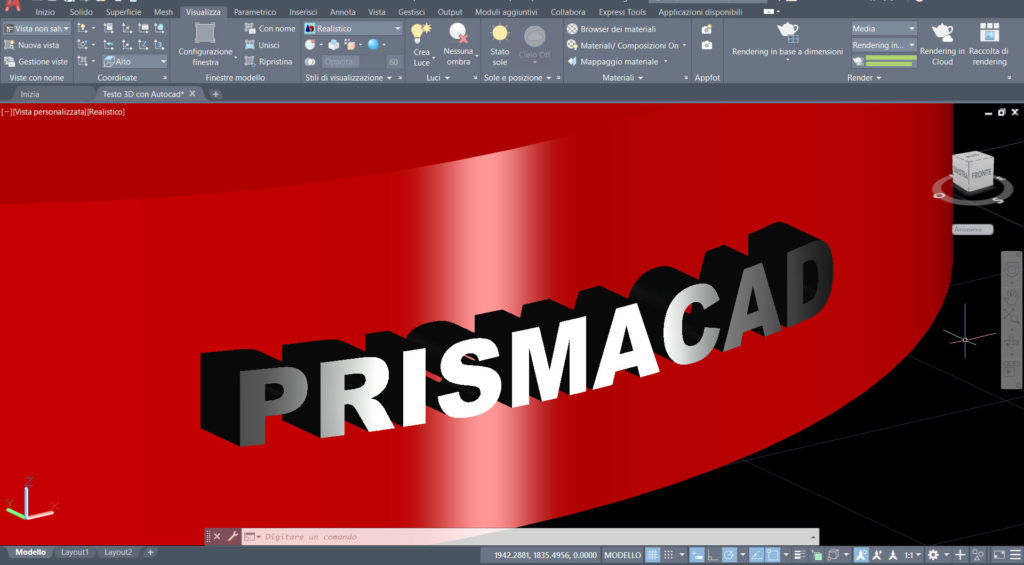 Testo 3d con autocad su superficie curva