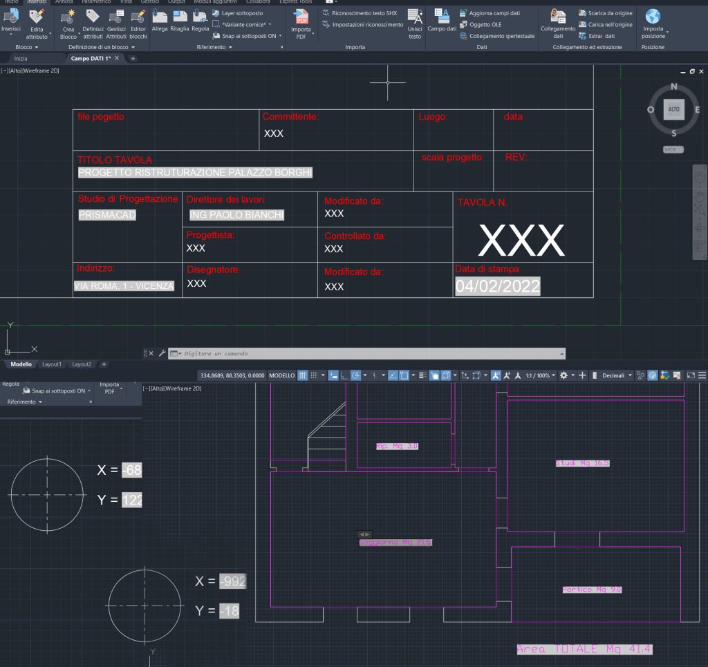 campo dati autocad